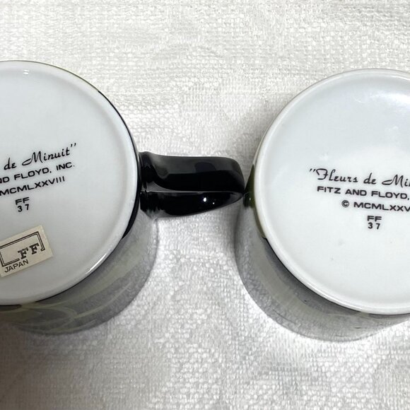 FITZ & FLOYD “Fleurs De Minuit” Mug - White Flowers & Green Leaves On Black - Picture 4 of 4